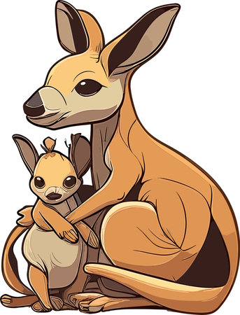 Kangaroo and baby. Vector illustration of a kangaroo with baby.のイラスト素材