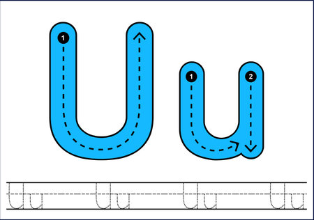 Tracing worksheet for learning letters. Illustration of letter Uのイラスト素材