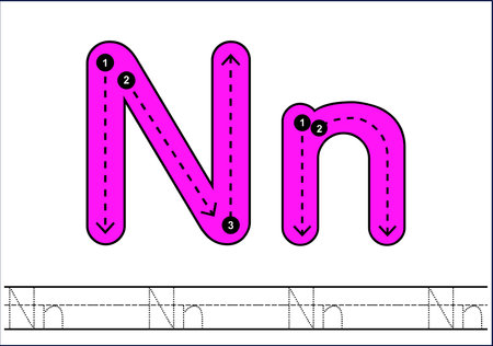 Vector alphabet tracing worksheet for kids with letters N and N.のイラスト素材