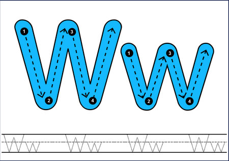 Letter W. Alphabet tracing worksheet for kids. Learn letters.のイラスト素材