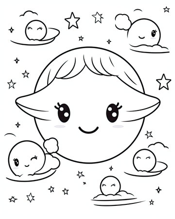 Cute cartoon boy in space. Vector illustration for coloring book.の素材