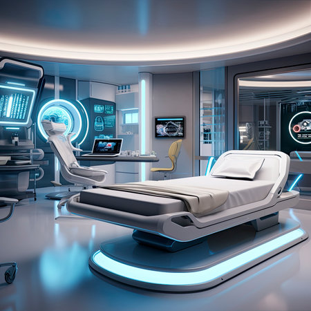 3d rendering x ray image of a modern hospital room with medical equipmentの素材