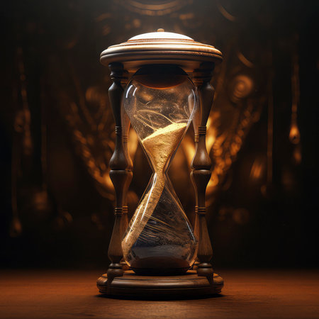 Old hourglass on a dark background. Time concept. 3d renderingの素材