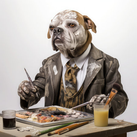 Portrait of a dog in a suit of a mime artistの素材