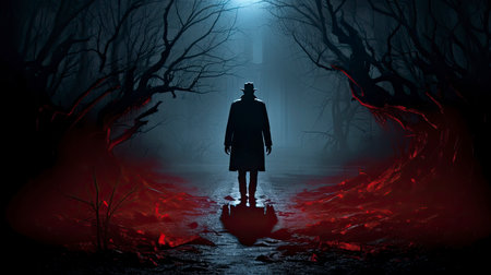 Halloween scene with zombie in the dark forest. 3d renderingの素材