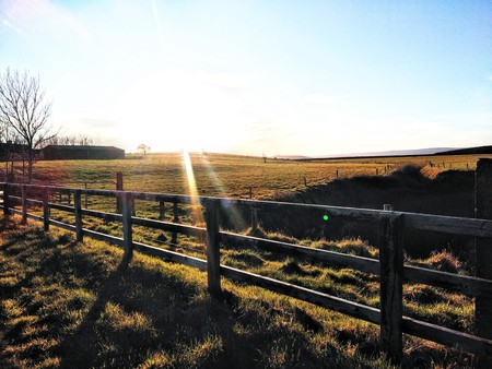 sunrays over a wooden fence