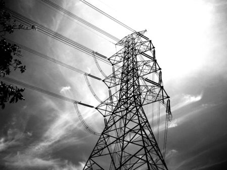 Monochrome electric transmission pylonの写真素材