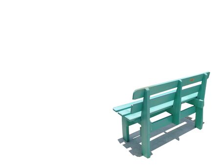 A single blue park bench isolated on white backgroundの写真素材
