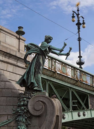 Part of Chekhov bridge on the Vltava river in Prague, Czech Republic. Art Nouveau style.の写真素材