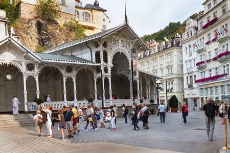 Karlovy Vary, Czech Republic - September 16, 2016 - An unidentified people near Market Colonnade.のeditorial素材