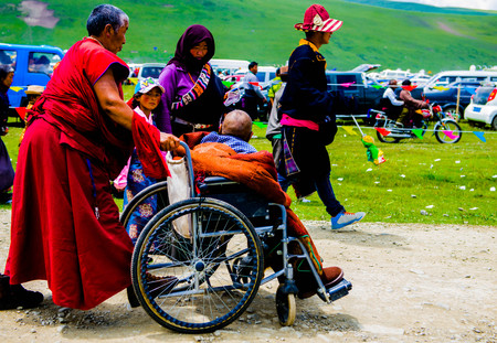 people who attending the talks given by the monksのeditorial素材