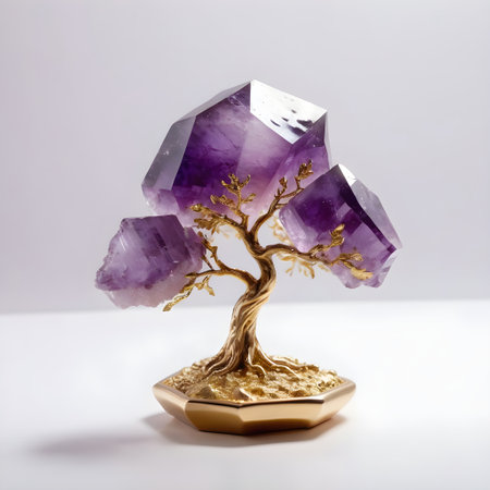 Luxury tree made of amethyst in a pot on a white backgroundの素材
