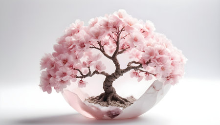 Cherry blossom tree in quartz shell isolated on white background.の素材
