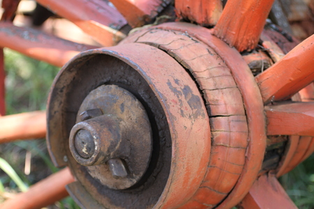 wooden wagon wheelの写真素材