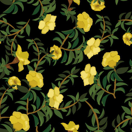 Vector seamless pattern with hibiscus in a black background.のイラスト素材