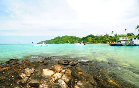 Ship in the clear sea Phuket Thailandの写真素材
