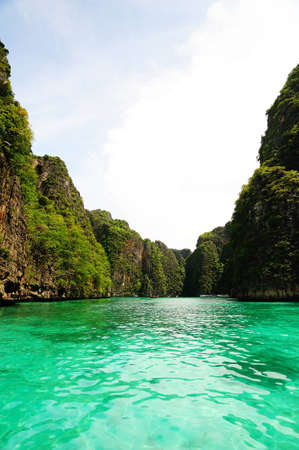 Cliff and the clear sea Phi Phi Leh Thailandの写真素材
