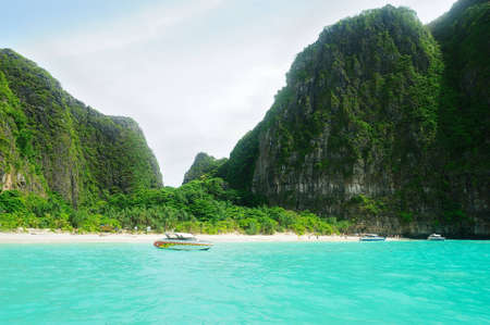 Ship in the clear sea Phuket Thailandの写真素材