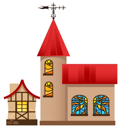 Medieval house and church. のイラスト素材