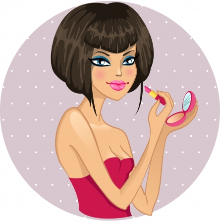 Girl with lipstick. Vector illustrationのイラスト素材