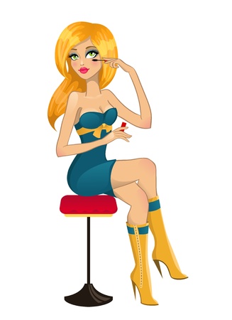 Beautiful woman applying mascara on her lashes. Vector illustrationのイラスト素材