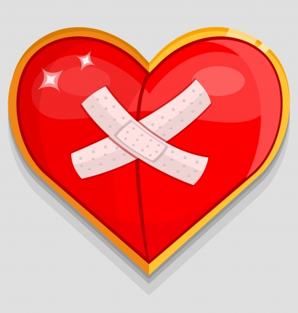 Big red wounded heart. Vector illustrationのイラスト素材