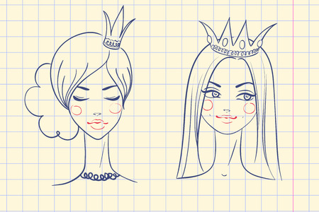 Princess. Sketches style in notebook. Vector illustrationのイラスト素材