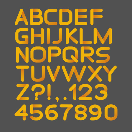 Paper yellow strict alphabet rounded. Isolated on black. Bold. のイラスト素材