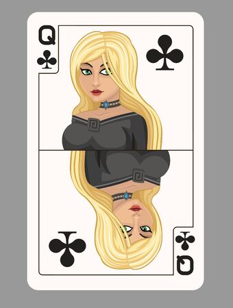 Queen of clubs playing card. Vector illustrationのイラスト素材
