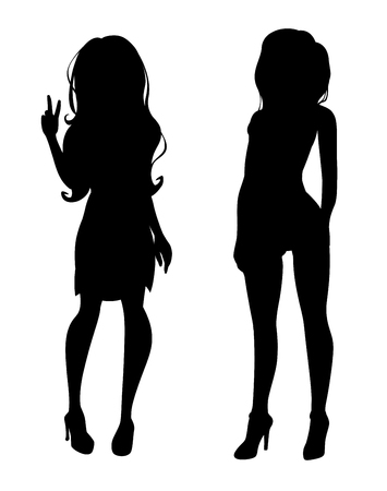 Silhouette of two women isolated on white. Vector illustrationのイラスト素材