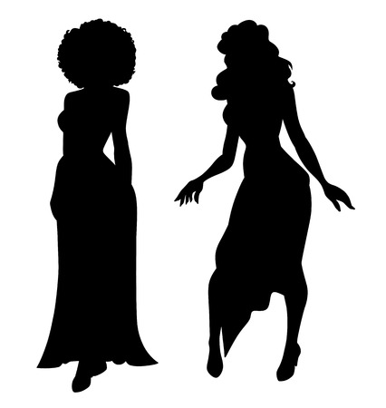 Silhouette of two women isolated on white. Vector illustrationのイラスト素材