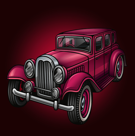 Pink Retro car isolated on dark. Vector illustrationのイラスト素材