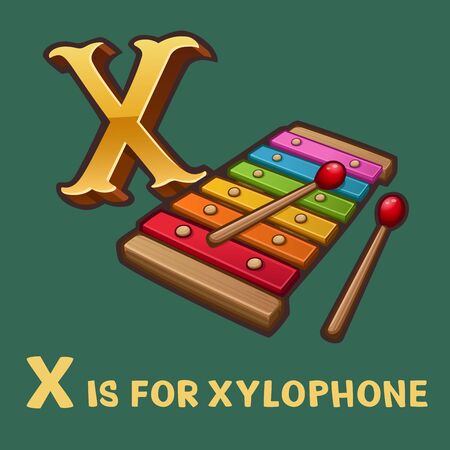Children alphabet letter x and xylophone. Isolated on color. Vector illustrationのイラスト素材