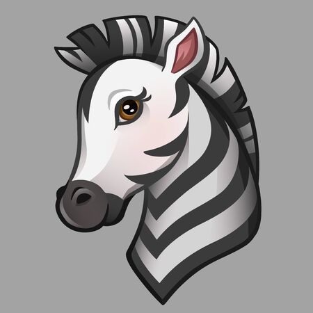 Cartoon cute zebra portrait. Isolated on gray. Vector illustrationのイラスト素材