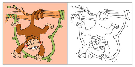 Monkey Coloring Book for Kids 2D Cartoon Styleのイラスト素材