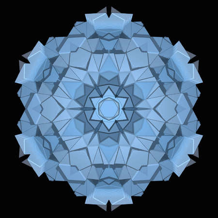 Abstract blue geometric mandala on black background. Geometric circle element