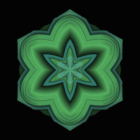 Abstract fractal green flower on a black background. Digital art. 3D rendering.の写真素材