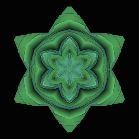 Abstract fractal green flower on a black background. Computer generated graphics.の写真素材