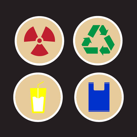 illustration with recycle icons on black backgroundのイラスト素材