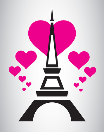 Pink Heart on Black Eiffel Tower in Paris, France .のイラスト素材