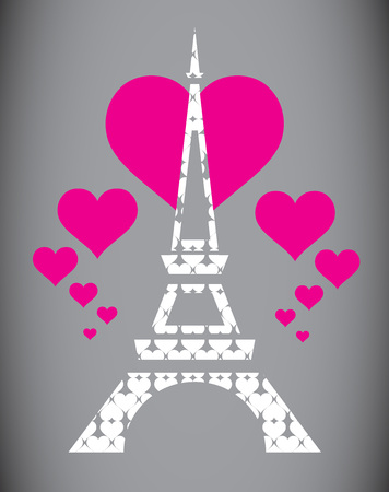 Pink Heart on the white Eiffel Tower in Paris, France.のイラスト素材