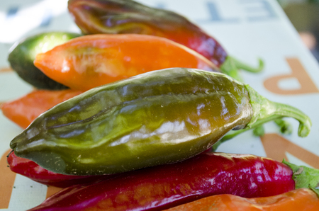 small peppers. yellow, red and green peppersの写真素材
