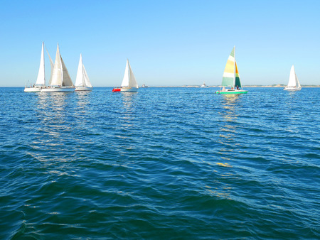 Yachts sailing on the seaの写真素材