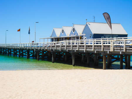 Busselton, Western Australia - January 13: Busselton Jetty on a sunny day with tourists in front of interpretive centre in Busselton on January 13, 2016のeditorial素材