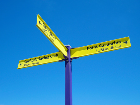Colorful direction sign on clear blue sky in Bunbury, Western Australiaの写真素材