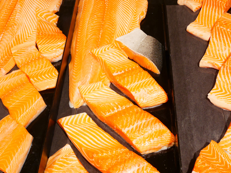 Salmon fillets sold in the market