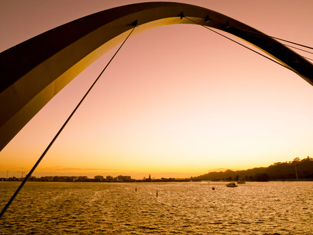 Scenery of Swan River from Elizabeth Quay Bridge in evening の写真素材