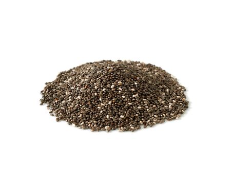 Pile of chia seeds isolated on white backgroundの写真素材