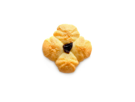 Butter cookies with raisin isolated on white backgroundの写真素材
