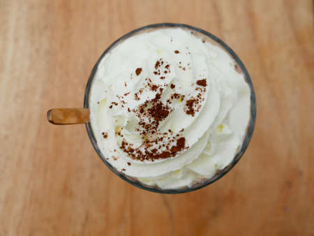 Chocolate frappe or chocolate ice blended topped with whipped cream and cocoa powderの写真素材